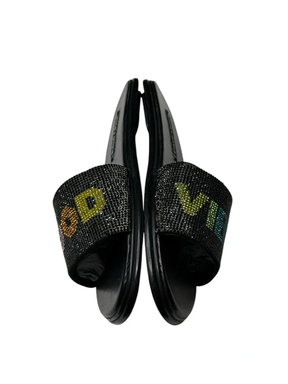 HTF: Alice + Olivia 𖦹 Tatum Good Vibes Slide Crystal Sandals 𖦹 Black 𖦹 7.5M 𖦹 - Picture 11 of 16